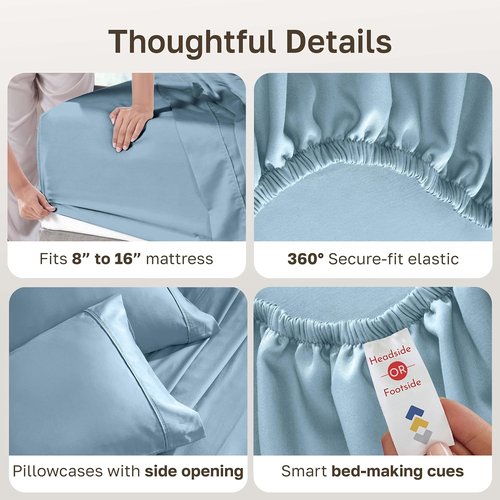 California Design Den Full Size Bed Sheet Set - 100% Cotton, 400 Thread Count, Silky Smooth Sateen, Deep Pockets - Sky Blue