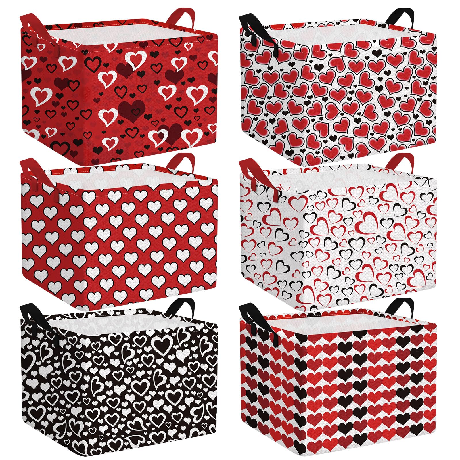 Youyole 6 Pcs Galentine's Day Gifts Basket Set Valentine's Day Storage Bins Red Heart Empty Gifts Basket Organizer with Love Pattern Valentine Decorative Container Box with Handle for Closet Shelf