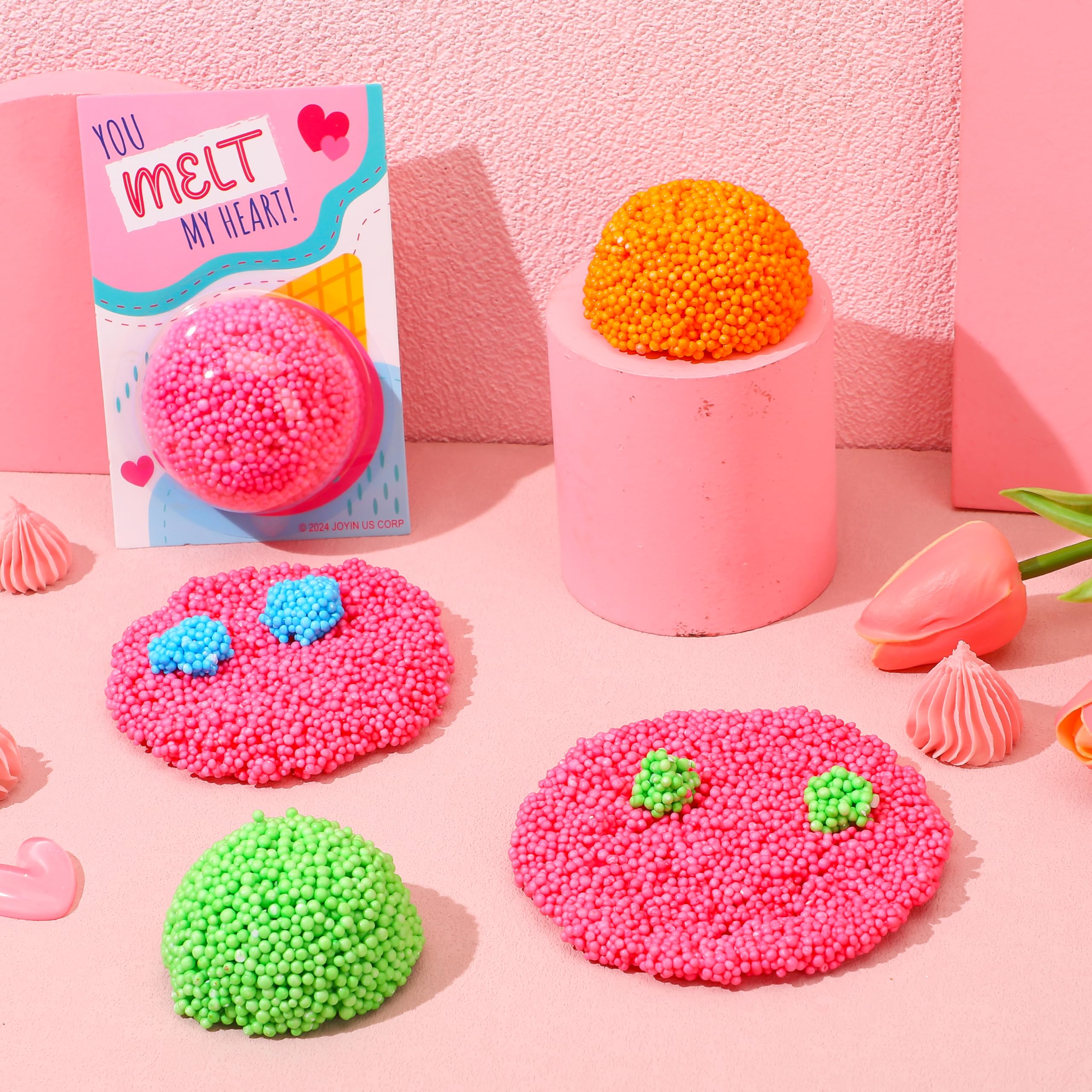 JOYIN 12 PCS Valentines Day Gift Cards with Colorful Play Modeling Squashy Bead Foam for Party Favor, Classroom Exchange Prize, Valentine’s Greeting Cards