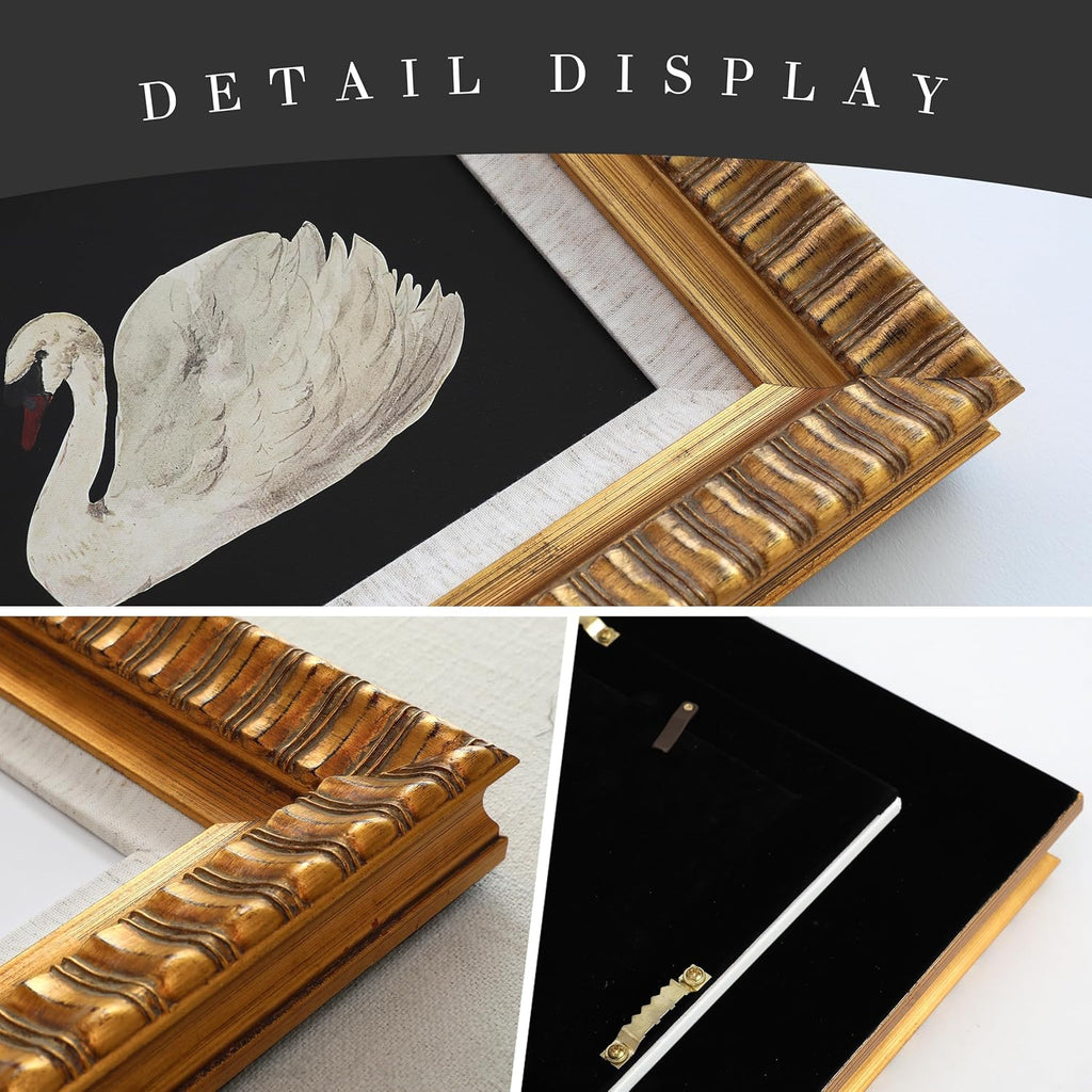 SoochART Gold Wood Framed Canvas Wall Art - Vintage Black Swan Painting Print | 8"x10" for Living Room, Bathroom, Kitchen, Bedroom