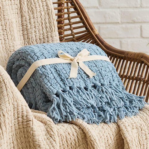 Bedsure Blue Throw Blanket - Super Soft Textured Chunky Knit Chenille | 50x60 Inches for Cozy Living Room Decor