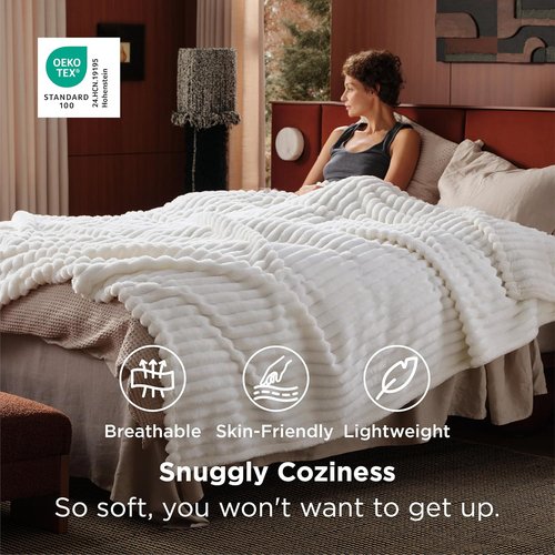 Bedsure GentleSoft Fleece Blanket - Cozy California King Size in Off White, 102x96 Inches