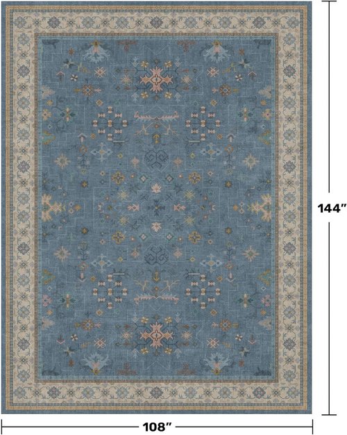 Hazo Haus Boho Area Rug - Soft Dark Blue 9x12 Washable Non-Slip Design for Living Room & Bedroom Decor