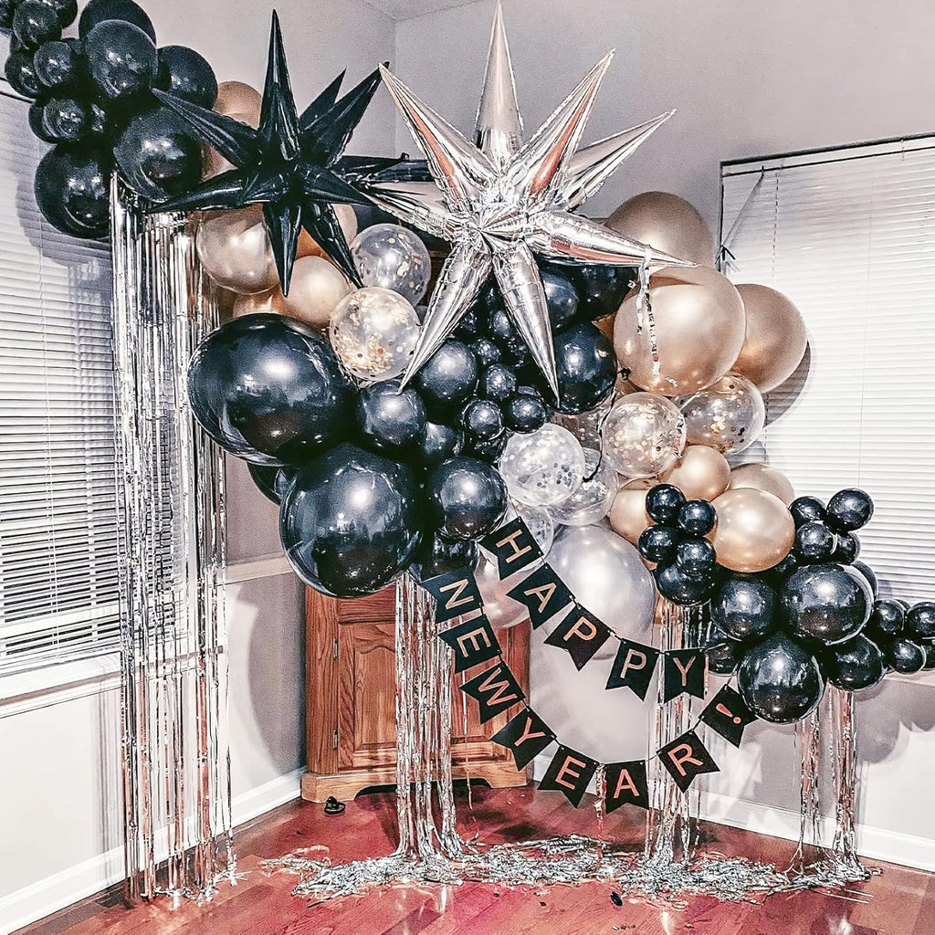 PartyWoo Black Star Foil Balloons - 6-Piece Set of 22-Inch Large Mylar Balloons for Space-Themed Celebrations