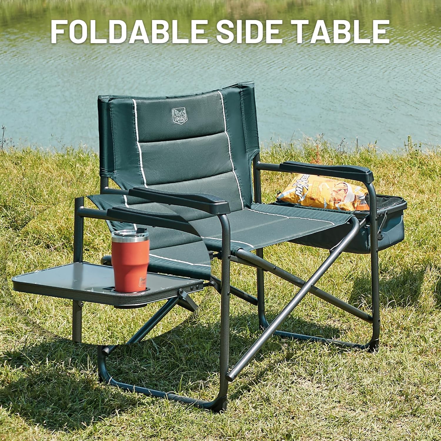 Timber Ridge XXL Oversized Directors Chair - Heavy Duty 600lbs Camping Chair with Cooler Bag & Table - Grey