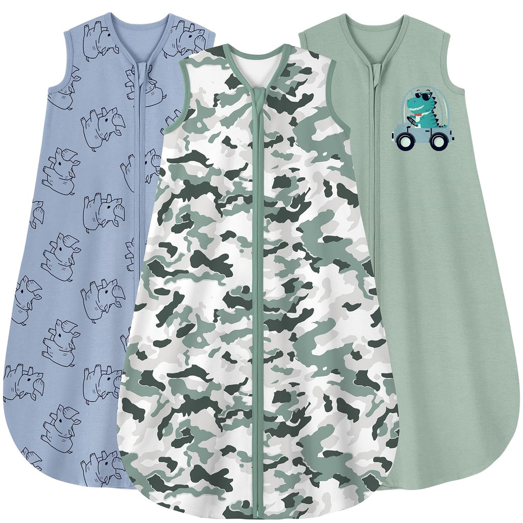 Yoofoss Baby Sleep Sack - 100% Organic Cotton Wearable Blanket for 0-6 Months | 2-Way Zipper, 3 Pack