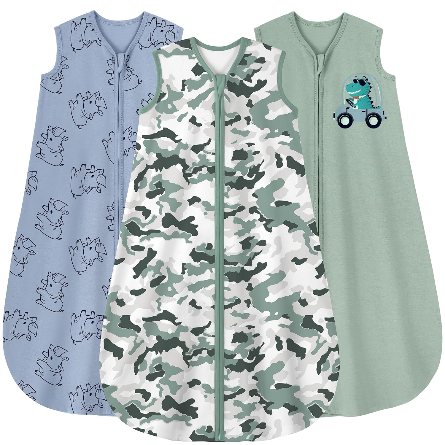 Yoofoss Baby Sleep Sack - 100% Organic Cotton Wearable Blanket for 0-6 Months | 2-Way Zipper, 3 Pack