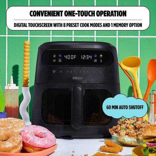 CRUX x Marshmello 8.0 QT Digital Air Fryer with TurboCrisp Technology, Touch Screen Temperature Control, Timer and Auto Shut-off, Fully Programmable, Silicone Liner Included, Black