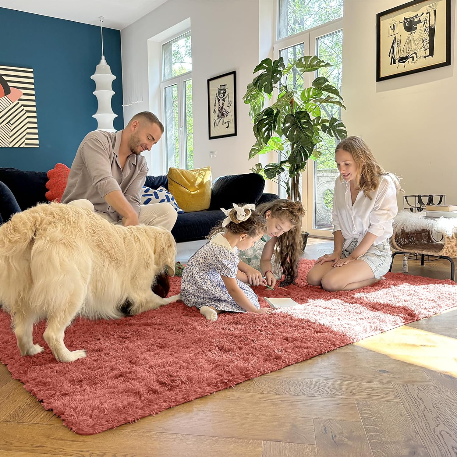 OLANLY Large Area Rug - Soft Fluffy Shaggy Carpet for Living Room & Bedroom | 6x9 ft, Rust Red