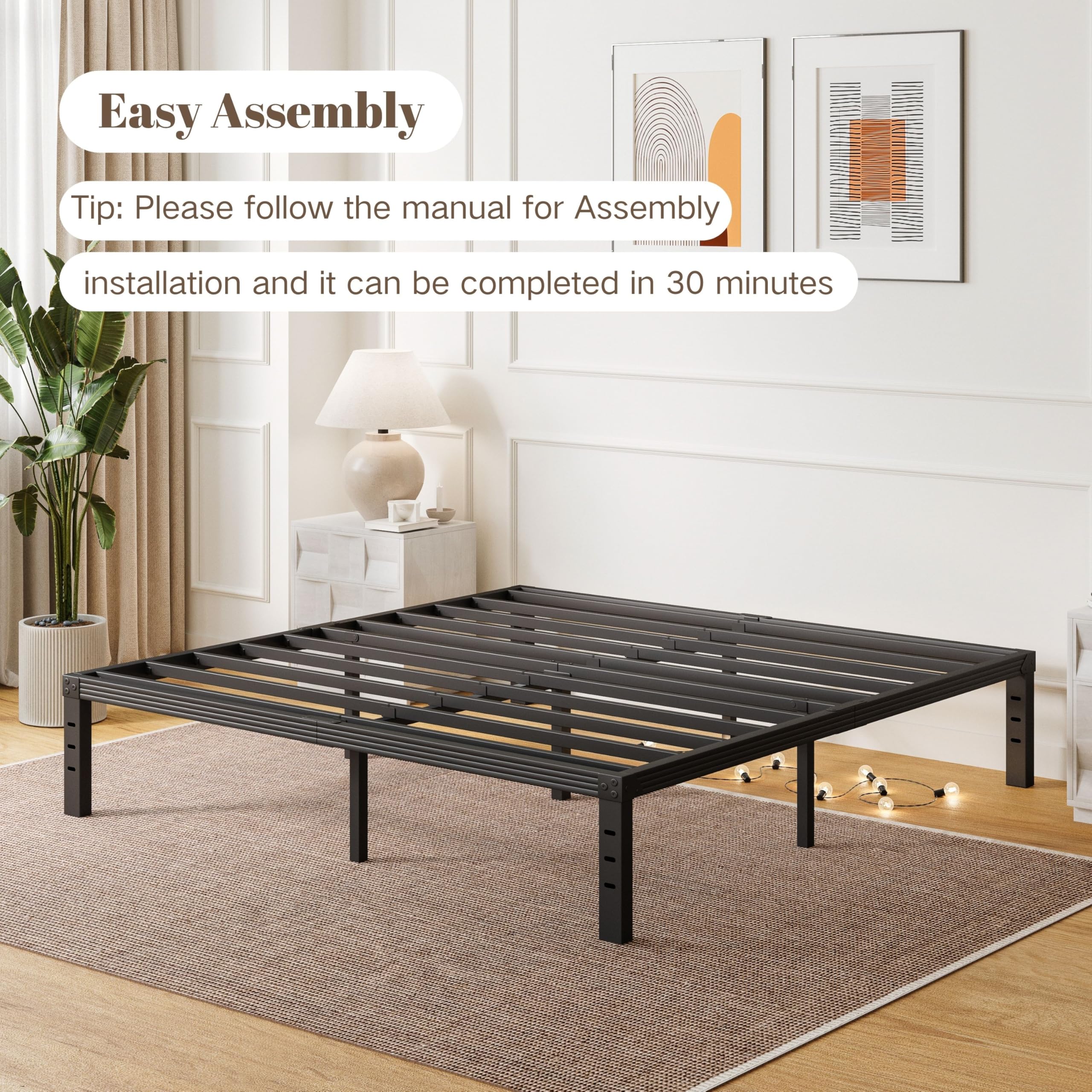 ZIYOO King Bed Frames, 12 Inches Platform Bed Frame, 3500lbs Heavy Duty Steel Slat, Non-Slip Design, No Box Spring Needed, Easy Assembly, Quiet Noise Free, Under Bed Storage Space, Black