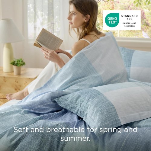 Bedsure Duvet Cover Set - Queen Size Gingham Reversible Buffalo Plaid in Blue | 3-Piece with Zipper Closure & 8 Corner Ties