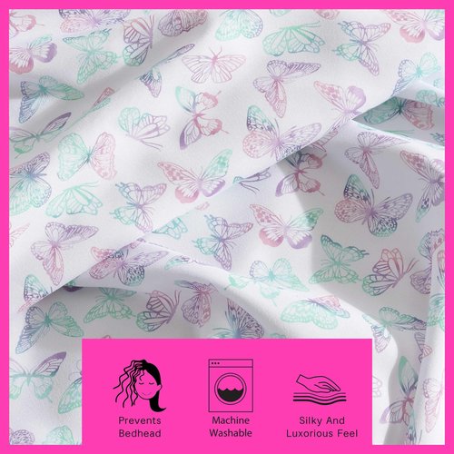 Betsey Johnson - Twin Bed Sheets, Bedding Set with Matching Sham, Smooth & Silky, Fade & Wrinkle Resistant, Dorm Essentials (Butterfly Rainbow Purple)