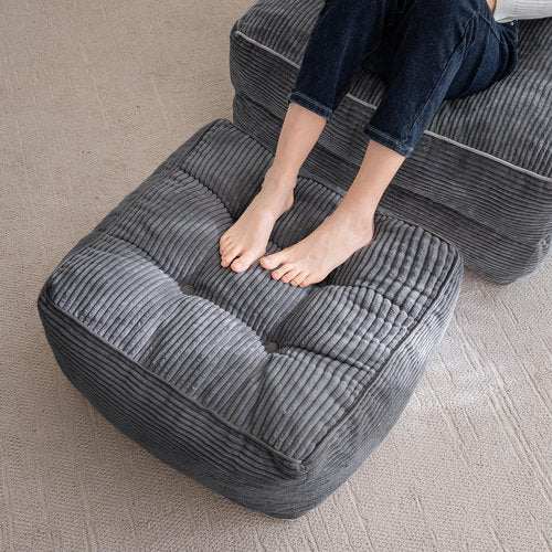 HIGOGOGO Square Stuffed Pouf Ottoman, Corduroy Poufs with Foam Chunk Filling, Furry and Fluffy Pouf Foot Stool Storage Ottoman, 21 X 21 Floor Poufs Foot Rest for Living Room, Dark Grey
