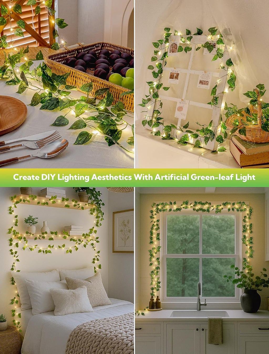Woohaha Ivy String Lights - 23ft 73LED Battery Operated Fairy Lights for Bedroom, Garden & Party Decor | Warm White
