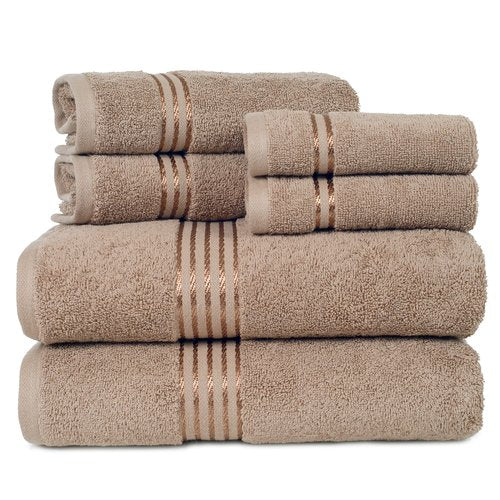 Lavish Home 6 Piece Towel Set - 625 GSM 100% Cotton Bathroom Accessories - 2 Bath Towels, 2 Hand Towels, and 2 Wash Cloths - Soft and Absorbent Bath Sheets for Shower, Gym, Dorm, and Spa (Taupe)