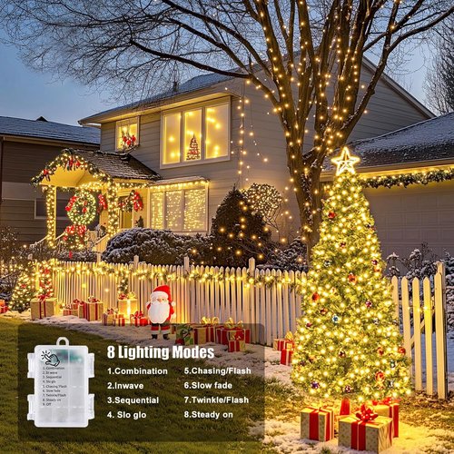 Upgraded 4Pack 280Ft 800 LED Fairy Lights Battery Operated with Remote & Timer, Waterproof Christmas String Lights Outdoor Indoor, Battery Twinkle Lights for Bedroom, Xmas, Parties, Tree, Garden Decor