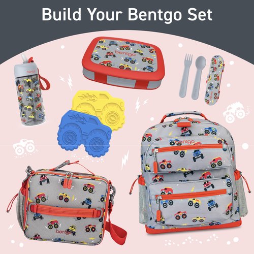 Bentgo Kids Water Bottle - Leak-Proof, Durable Tritan, BPA-Free 15 oz. Cup for Kids/Toddlers Ages 3+, Bite & Sip Spout, Carrying Handle, & Dishwasher Safe for School, Sports, Daycare & Camp (Trucks)