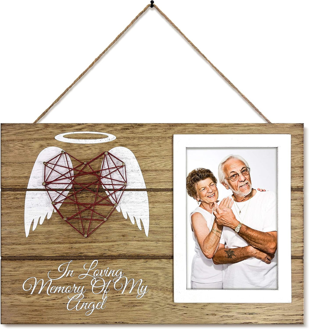 OakiWay Wood Picture Frame - Heart-Shaped Guardian Angel Sympathy Gift | 4x6 Memorial Frame