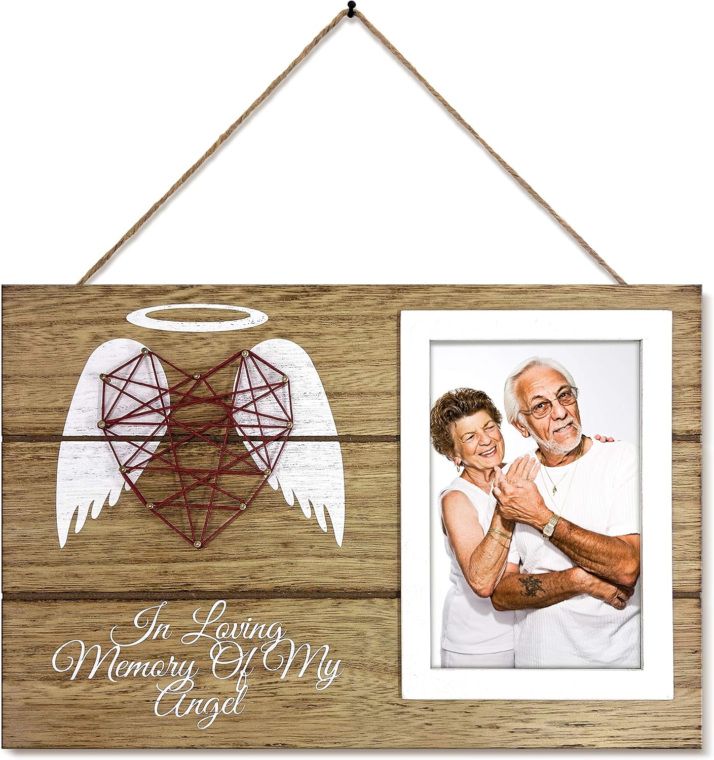 OakiWay Wood Picture Frame - Heart-Shaped Guardian Angel Sympathy Gift | 4x6 Memorial Frame