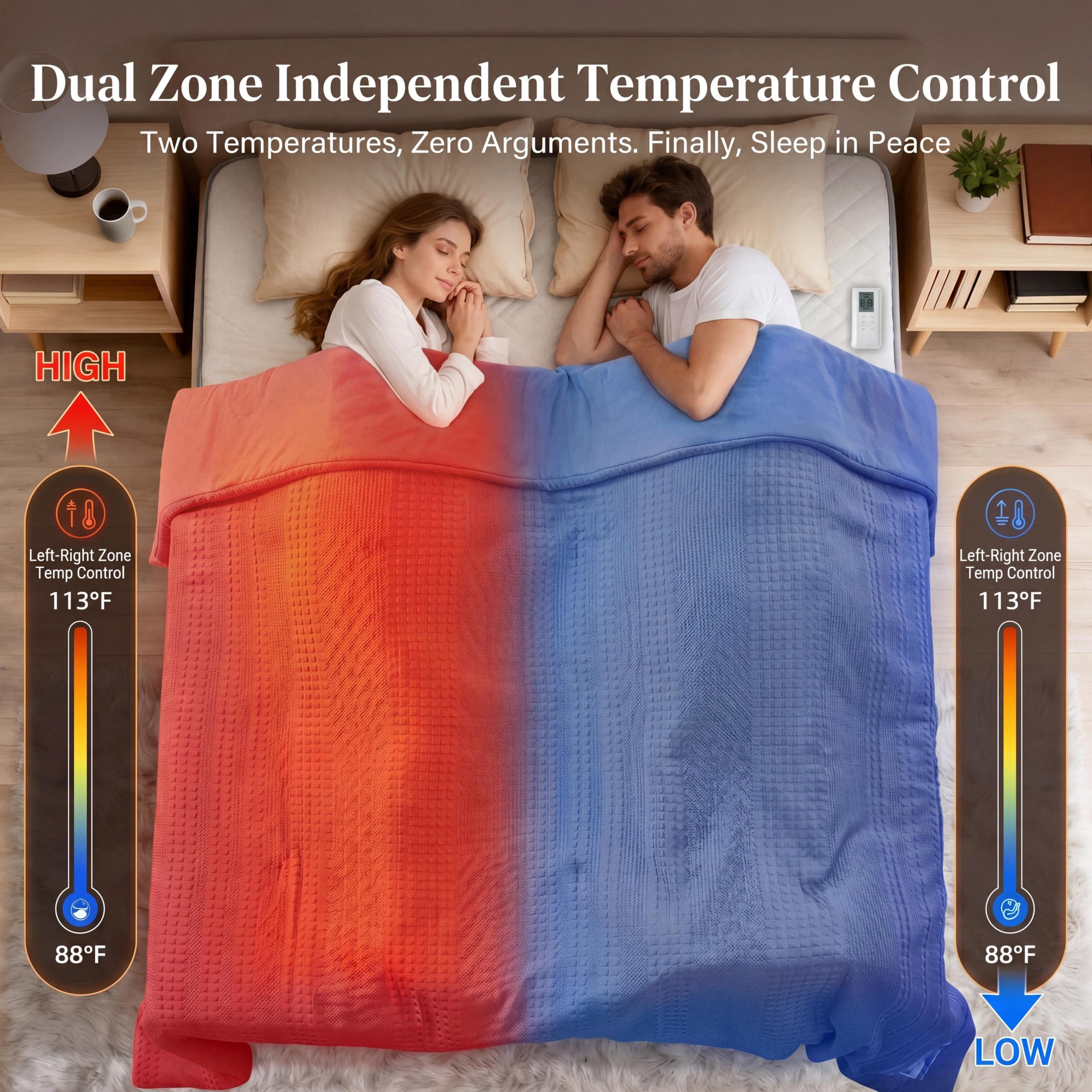 GarveeHome King Heated Comforter Electric Blanket, 104"x90" Waffle Weave Heating Blanket with Wireless LCD Controller, 6 Heat Levels & 2-10H Time Settings, UL Certified, Grey