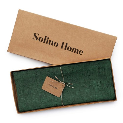 Solino Home Linen Table Runner 120 Inches Long - Athena, 100% Pure Linen Forest Green 14 x 120 Inch Table Runner for Dining, Winter, Easter, St Patricks Day