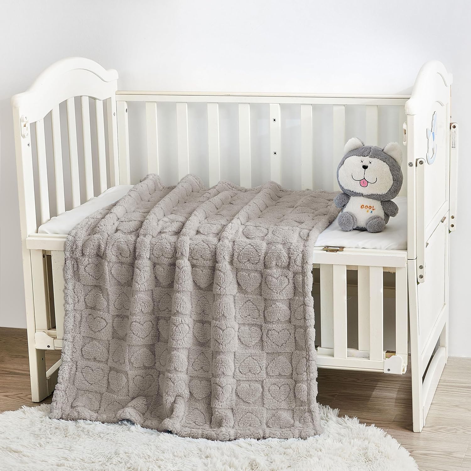 Yurhap Fleece Baby Blanket - Ultra Soft Heart Checkered Design | Cozy 30"x40" Infant Receiving Gift (Oxford Tan)
