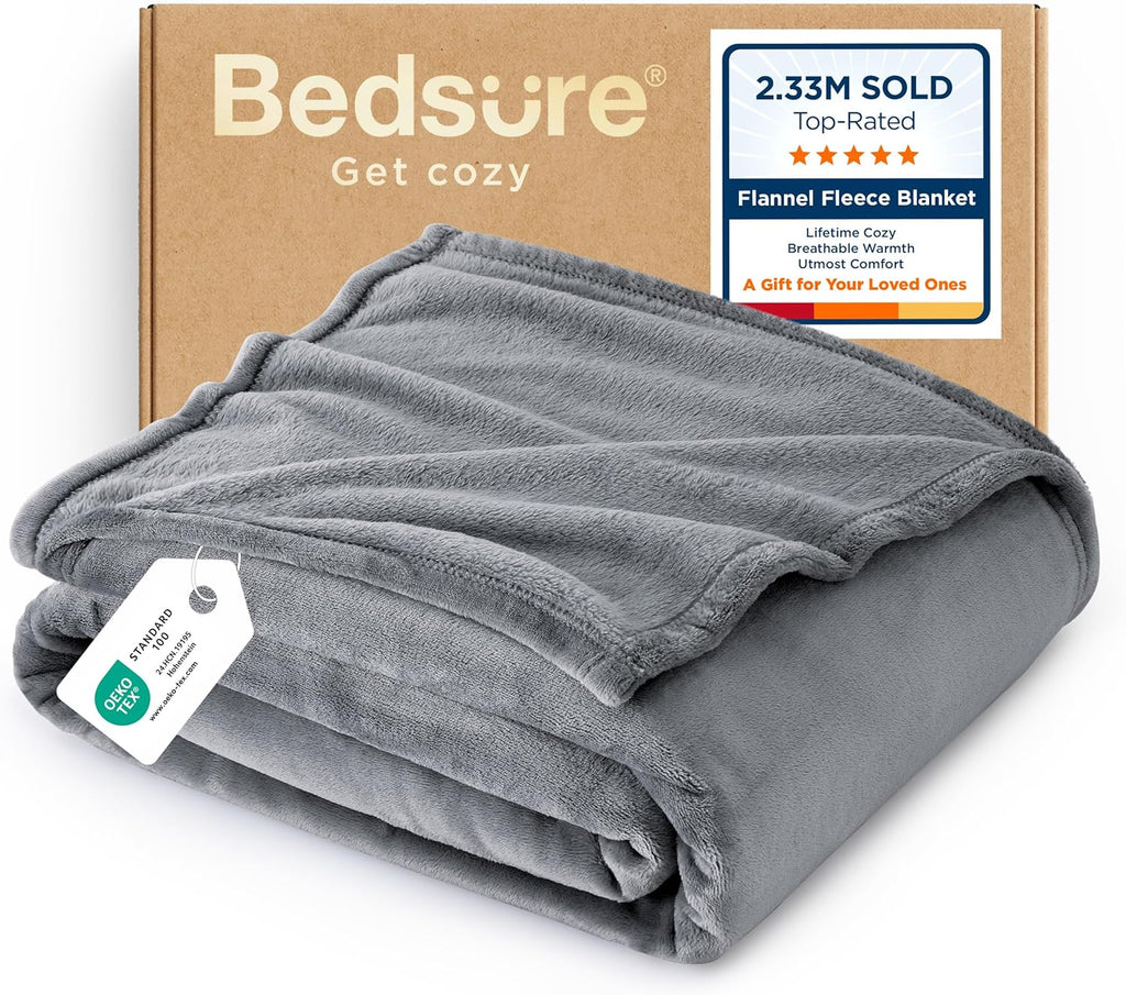 Bedsure GentleSoft Fleece Throw Blanket - Lightweight Plush Cozy Grey Blanket for Couch, 50x60 Inches