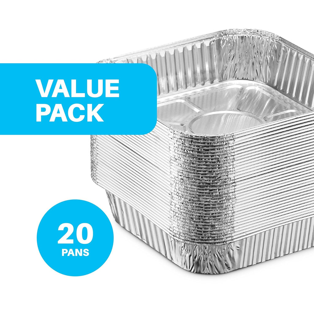 MontoPack 8” Disposable Aluminum Foil Baking Pans - 20 Pack | Versatile 8 x 8 Cake Pan for Broiling & Meal Prep