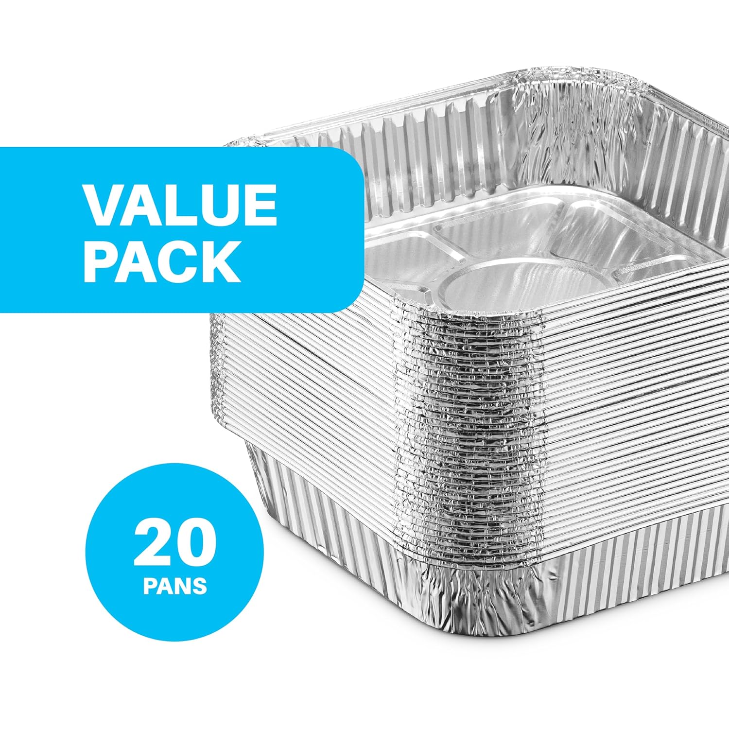 MontoPack 8” Disposable Aluminum Foil Baking Pans - 20 Pack | Versatile 8 x 8 Cake Pan for Broiling & Meal Prep