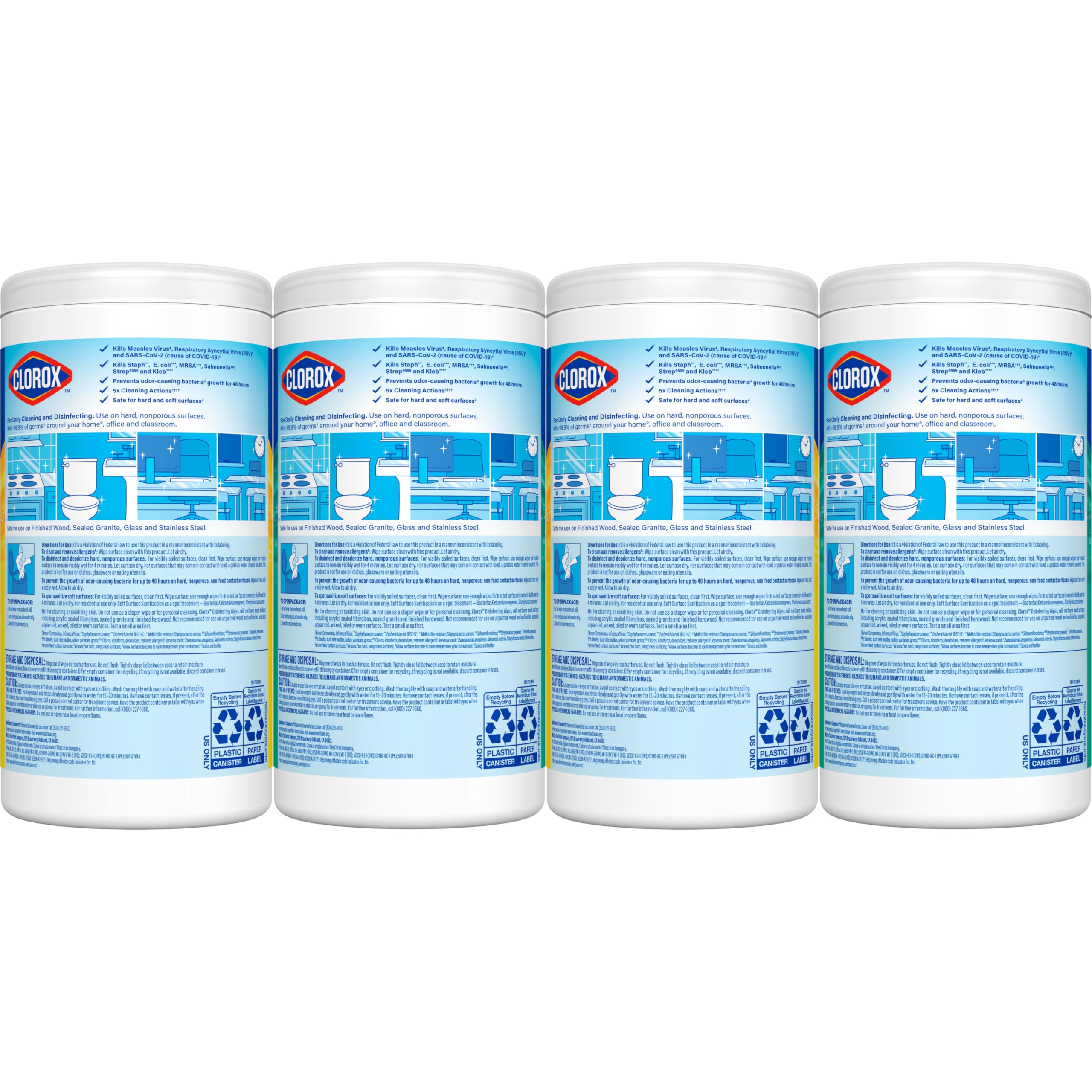 Clorox Disinfecting Wipes Variety Pack, Bleach-Free, Kills 99.9% of Germs and Viruses Including COVID-19, 75 Count, Pack of 4