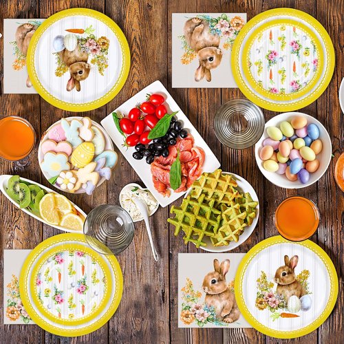Happy Easter Party Supplies - 150 Count Disposable Tableware Set | 9" Dinner Plates, 7" Dessert Plates & Napkins