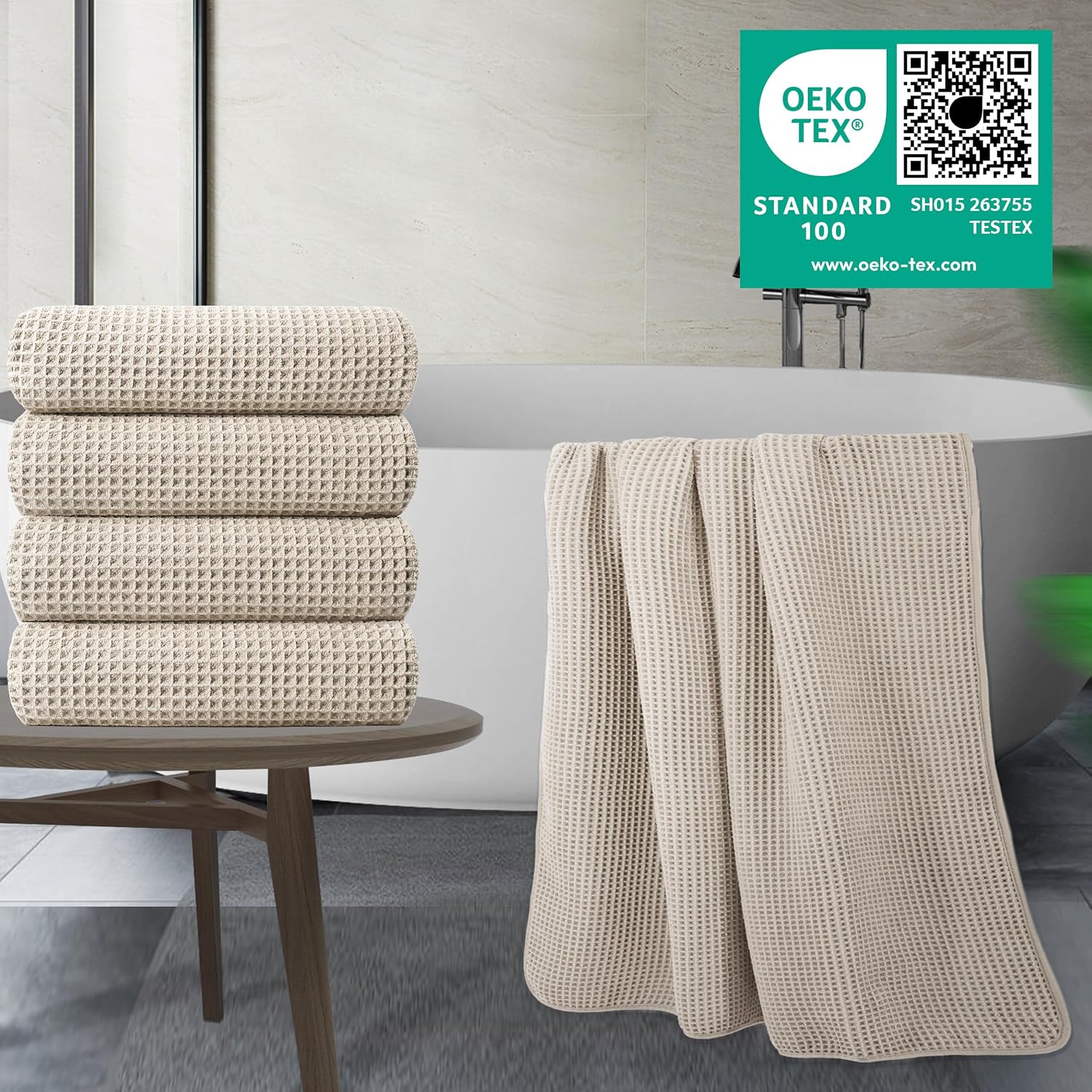 POLYTE Microfiber Bath Towels - Oversize Quick Dry, Lint-Free, 60 x 30 in, 4 Pack | Waffle Weave