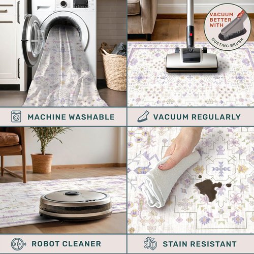 Lavender Floral Area Rug by [Brand Name] - 8x10 Large Non-Slip, Stain-Resistant, Washable Carpet for Bedroom & Living Room