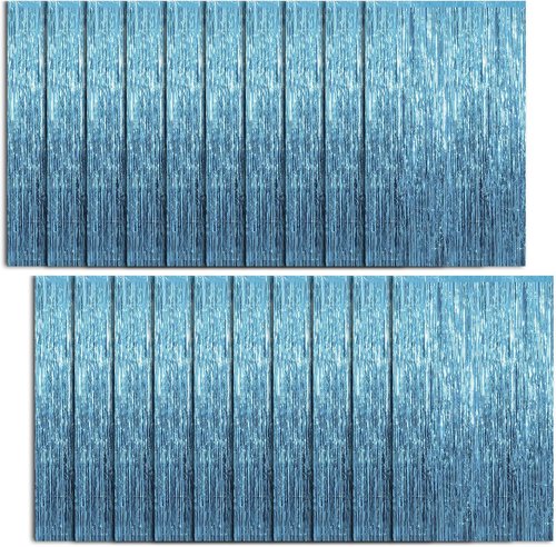 Blue Metallic Tinsel Foil Fringe Curtains by [Brand Name] - 20 Pack Photo Booth Props for Parties