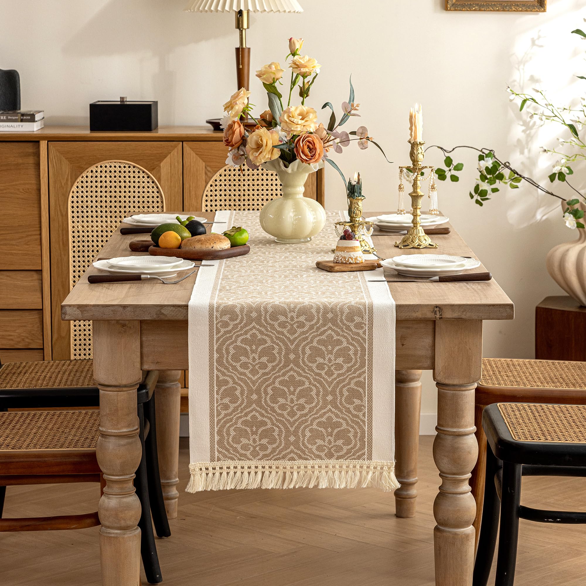 UWWGKK Table Runner 48 Inches Long,Waterproof Boho Table Runner with Tassel Fringe,Table Runners for Party Coffee Table