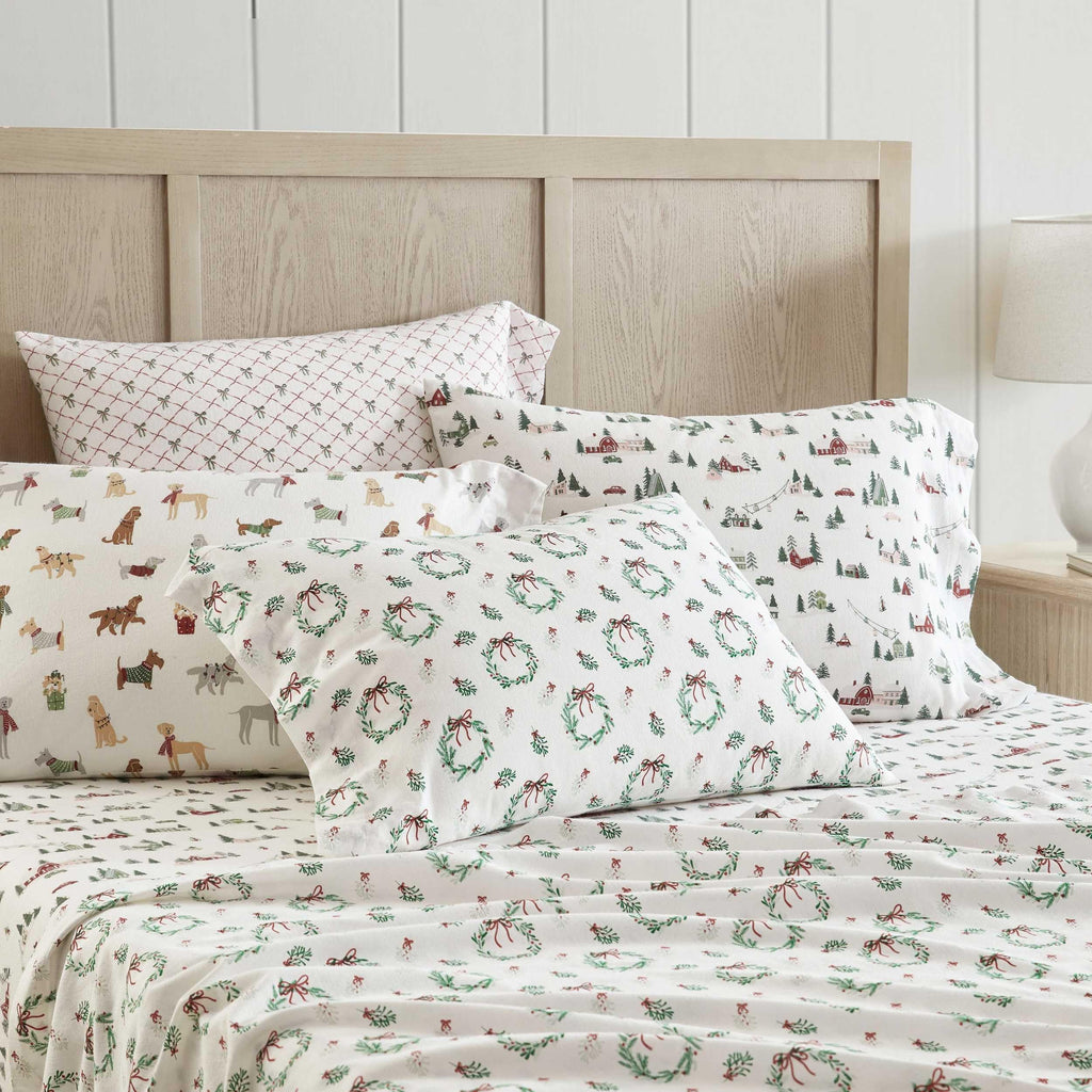 Martha Stewart - Flannel Sheets King Size, Anti-Pilling & Wrinkle Resistant Cotton, Touchably Soft for All-Season Comfort - Bed Sheets with Matching Pillowcases & Fitted Sheet (Ski Village Green)