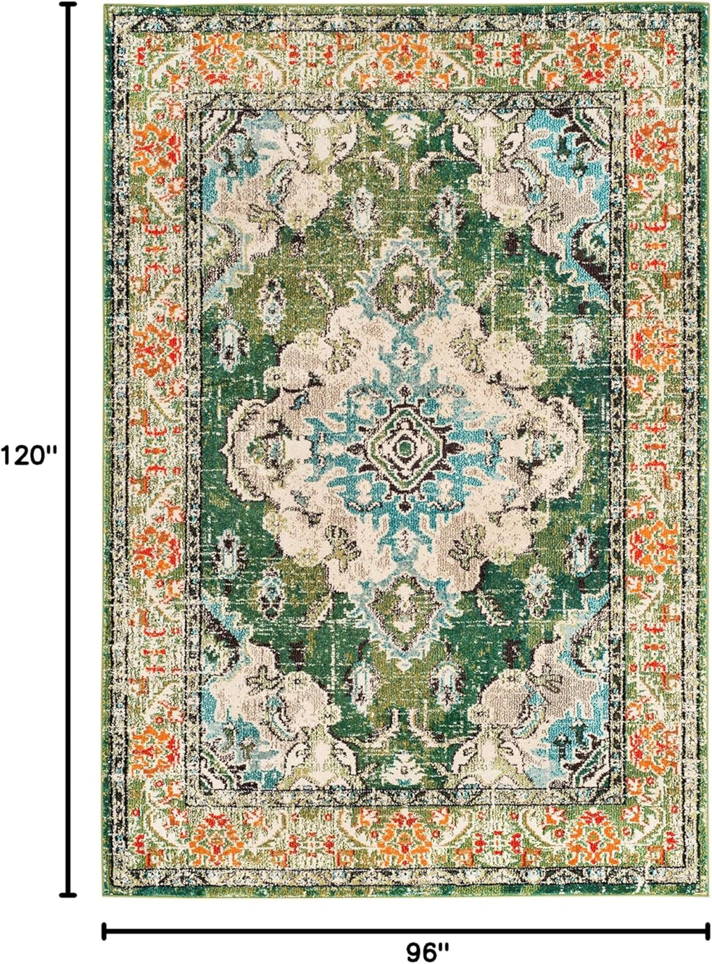 SAFAVIEH Monaco Collection Area Rug - 8' x 10', Forest Green & Light Blue, Non-Shedding | Easy to Clean Medallion Design