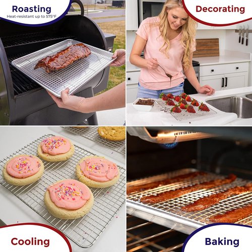 KITCHENATICS Stainless Steel Cooling Racks - Heavy-Duty Wire Grid for Baking & Roasting | Fits 13x18 Half Sheet Pans | Oven-Safe to 575°F, Set of 2