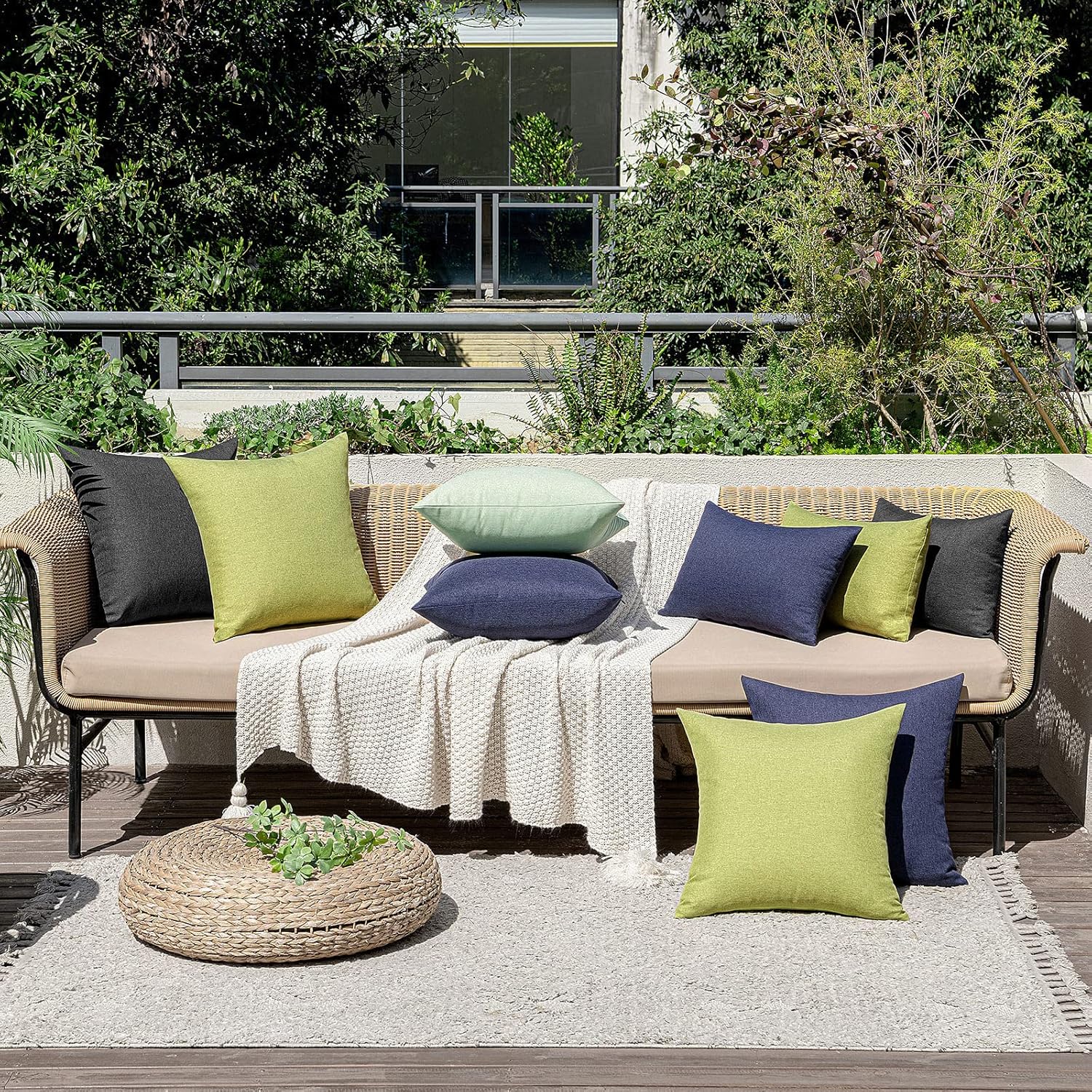 MIULEE Decorative Outdoor Throw Pillow Covers - Waterproof Faux Linen Cushion Cases | Pack of 2, 22x22 Inch, Navy