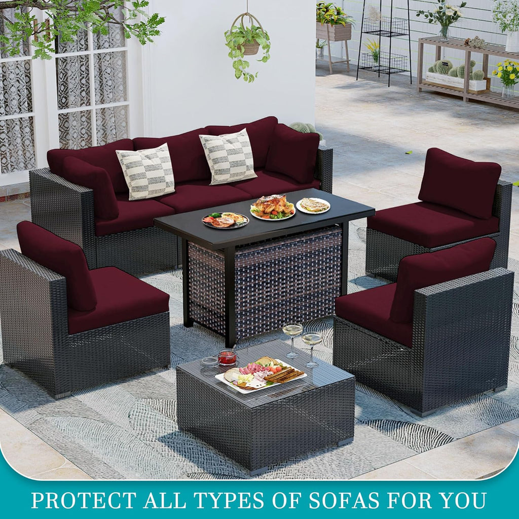 Skiennix 14 Pcs Patio Cushion Covers - Washable Outdoor Couch Slipcovers in Wine Red