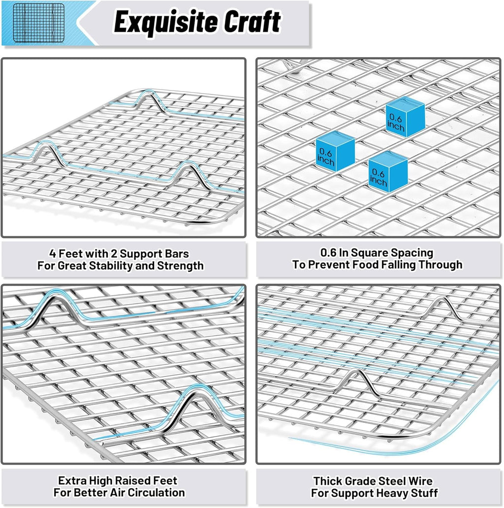 TeamFar Stainless Steel Cooling Racks - 2-Piece Heavy Duty Grid Wire Set for Baking & Roasting | 9.75’’ x 7.5’’