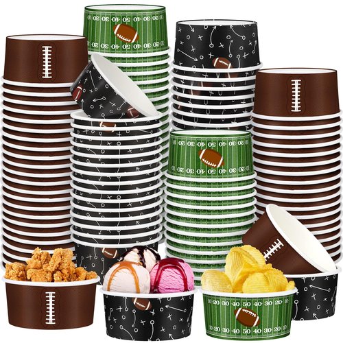 Kochorie 100 Pack Football Snack Bowl Party Supplies 12oz Paper Ice Cream Cups Disposable Soup Chili Bowl for BBQ Picnic Sports Events Household Birthday Party Supplies