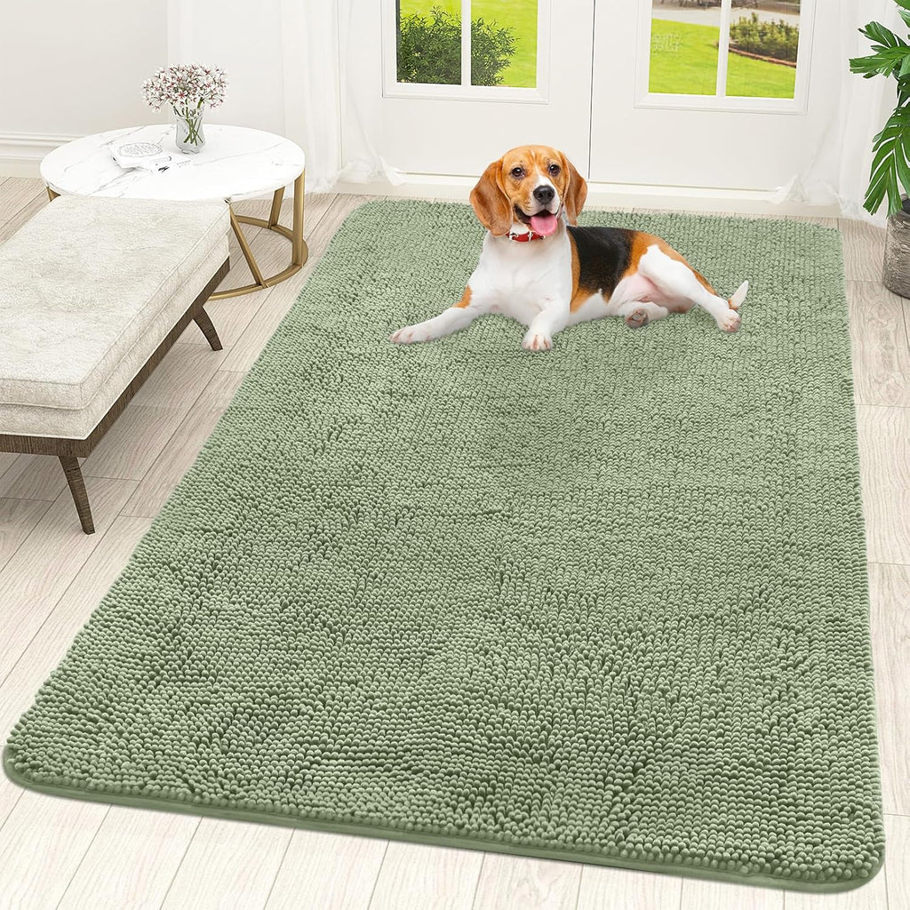 OLANLY Dog Door Mat - Absorbent Non-Slip Chenille Mud Mat for Indoor Use | 59x35 Sage Green