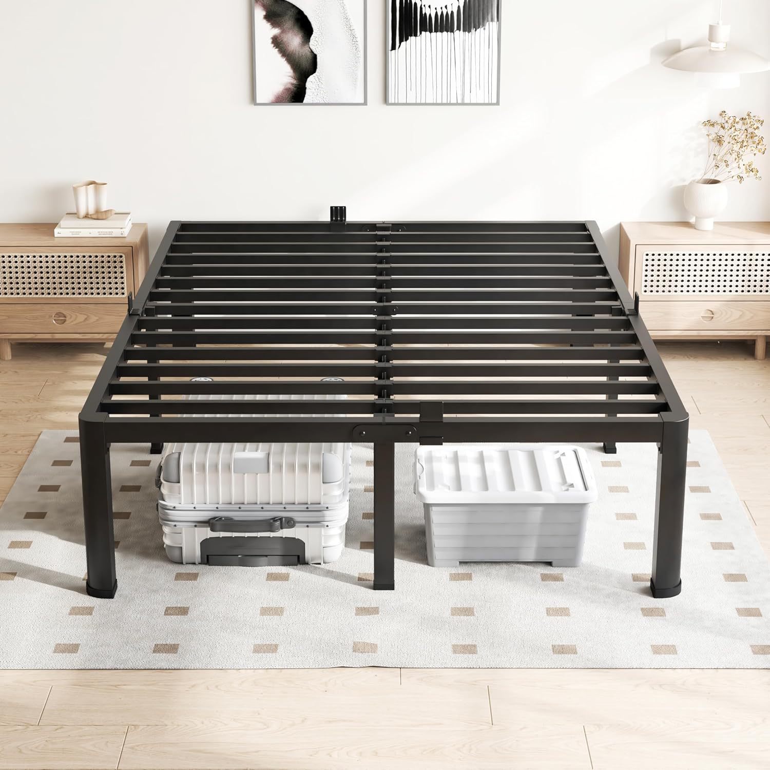 VIPSHOW 20-Inch Heavy Duty Metal Queen Bed Frame - Noise-Free, Easy Assembly, No Box Spring Needed