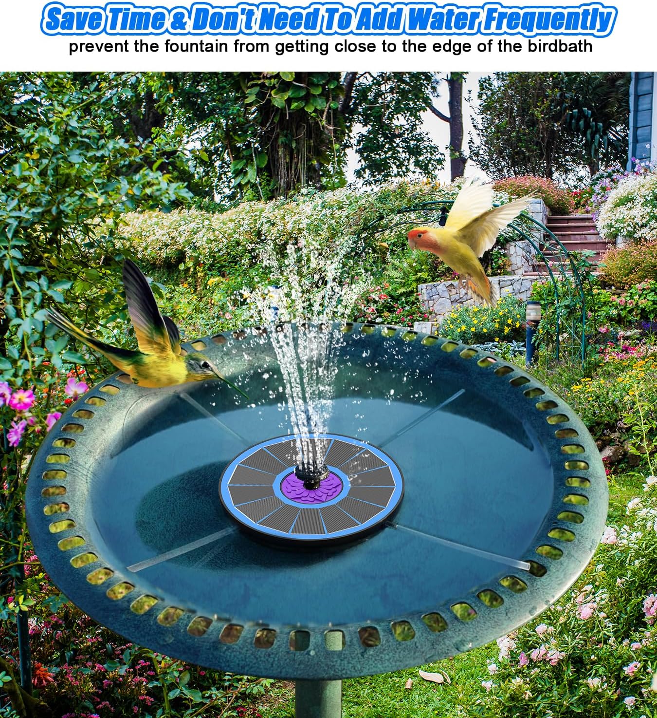 SZMP Solar Fountain - 3.5W Solar Powered Bird Bath Water Fountain with 7 Nozzles & 4 Fixers | Blue