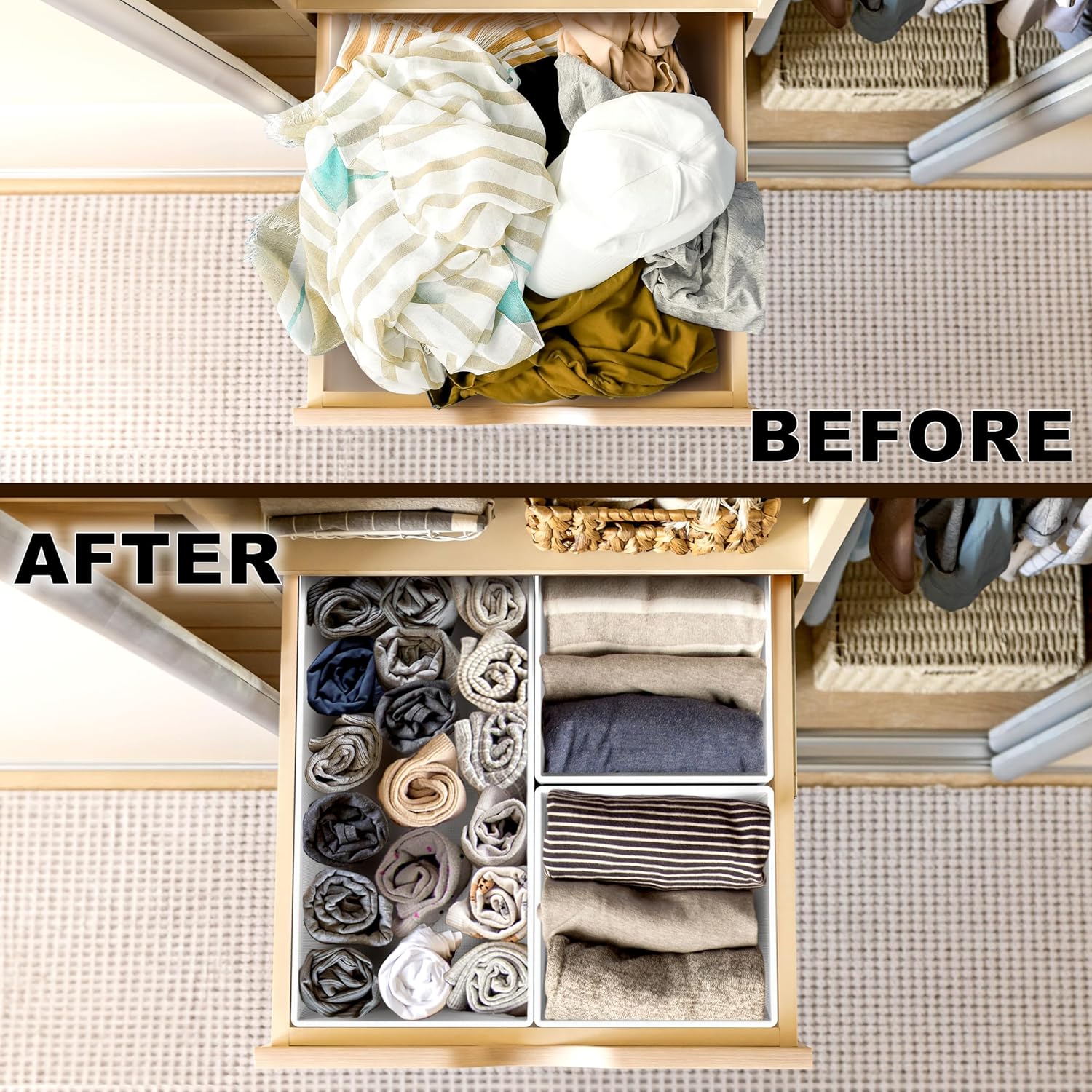 Simple Houseware Underwear Drawer Organizer - Set of 6 for Lingerie, Bras, Panties & Socks | Gray
