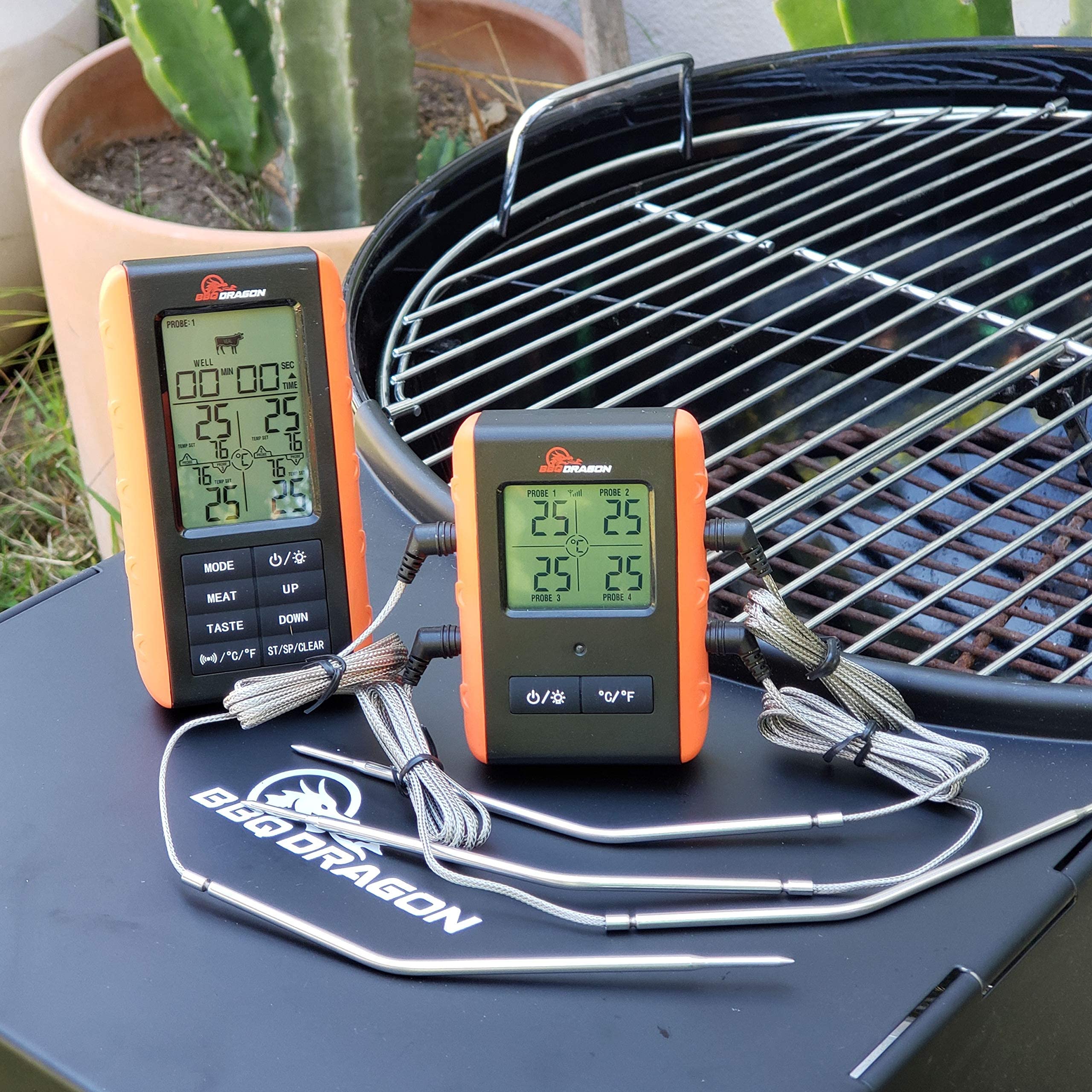 BBQ Dragon Wireless Digital Instant Read Thermometer - Food Thermometer for Cooking – Oven Safe Kitchen with 4 Probes - Meat thermometers for Smokers.