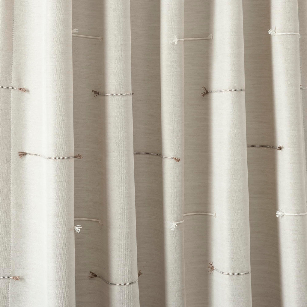 Lush Decor Boho Stripe Clip Jacquard Window Curtain Panels Pair 42" W x 84" L Neutral & Brown - Beige Curtains for Living Room - Modern Bedroom Curtains