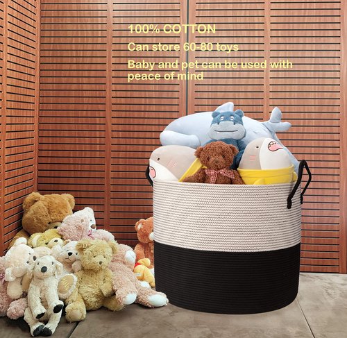 Echueuey 21" x 18"Extra Large storage baskets,Eco-friendly rope baskets with lid,blanket basket living room with lid,hampers for bedroom,big,round, Black 115L