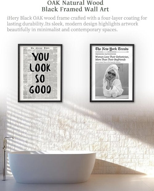 iHery Premium Natural Black Oak Wood Framed Wall Art - Inspirational Vintage Girl Canvas 8x10in